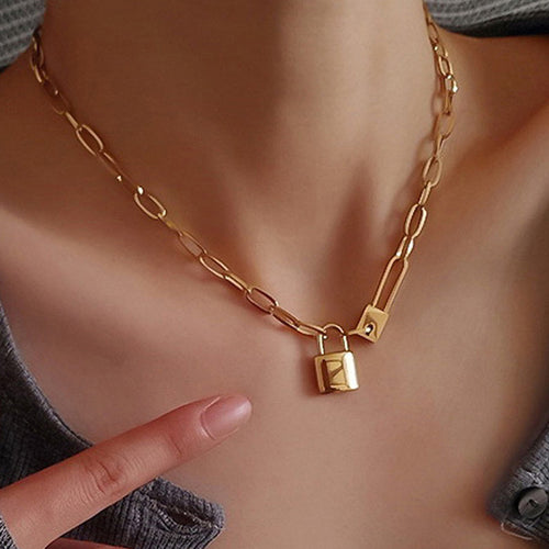 Gold-Plated Anti Tarnish Lock Inspired Rope Chain Necklace